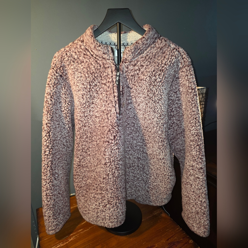 Time and Tru Cream/muave Tone Sherpa Pull Over Sweatshirt/ 1/4 Zip Jacket 1x